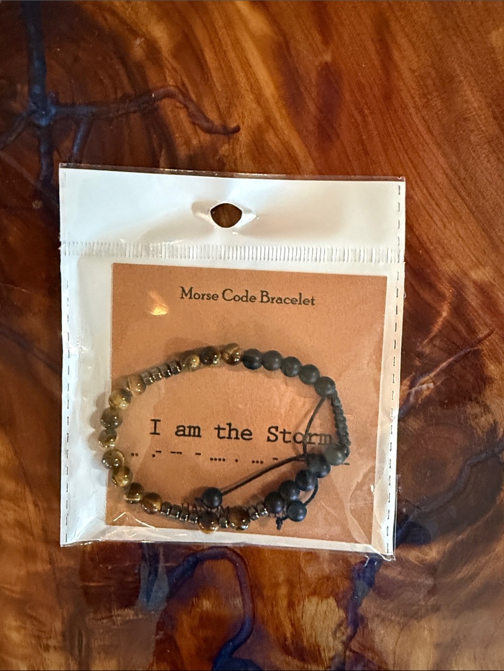 Morse Code 'I Am the Storm' Beaded Bracelet - Black & Brown
